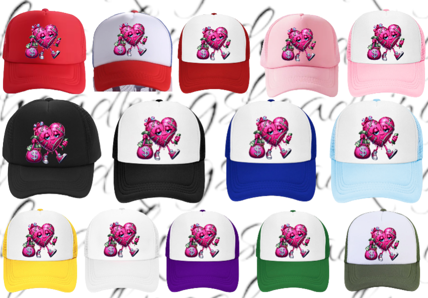 Dollars Hat Adjustable Snapback Trucker Hat Wounded Heart Holding Money Dollars