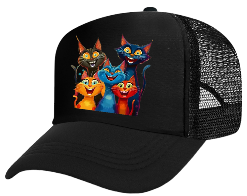 Cat Hat Adjustable Snapback Trucker Hat Smiling Cute Cat Family Cat Lovers Hat