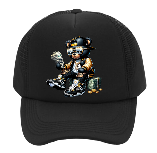 Dollars Hat Adjustable Snapback Trucker Hat Gangster Bear Counting Money Dollars