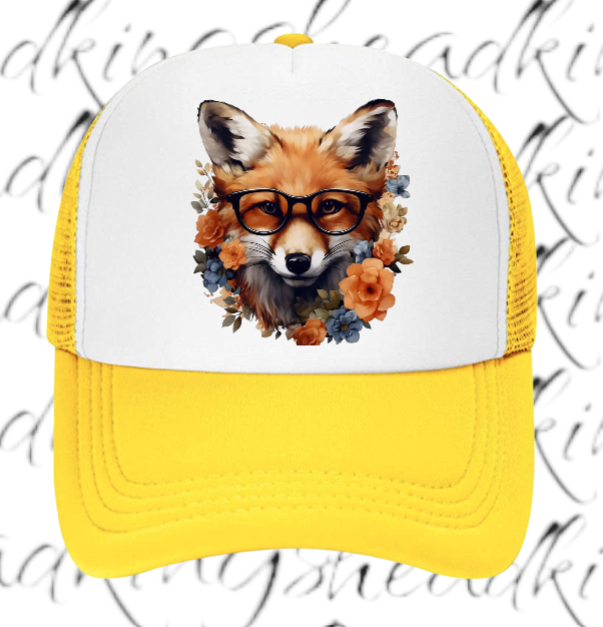 Cute Fox Hat Adjustable Snapback Trucker Hat Anime Fox Wearing Reading Glasses