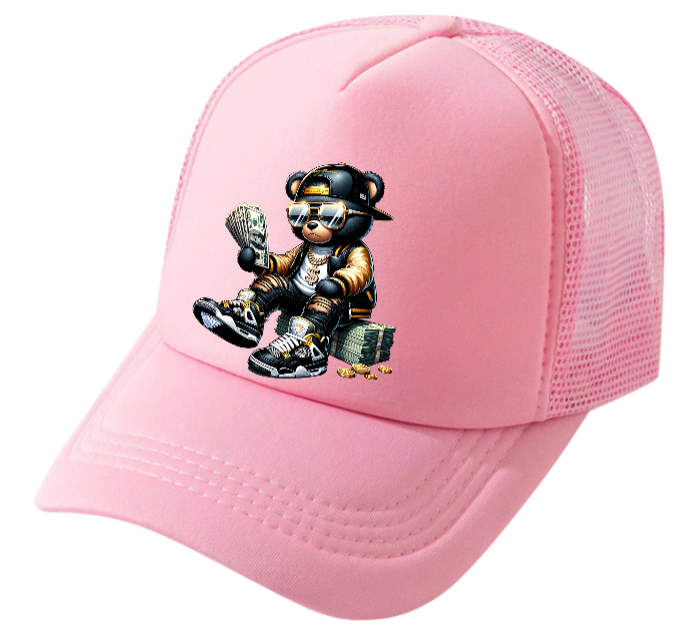 Dollars Hat Adjustable Snapback Trucker Hat Gangster Bear Counting Money Dollars