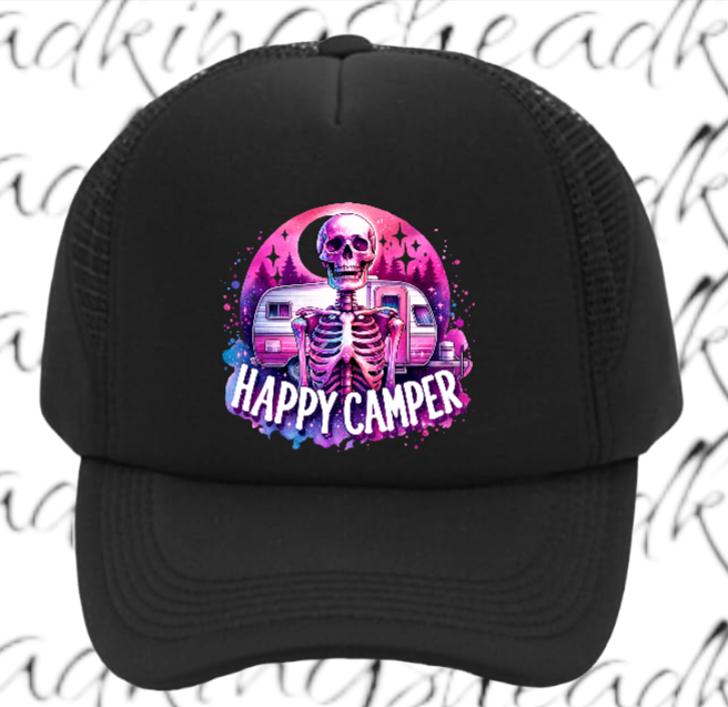 Camping Hat Adjustable Snapback Trucker Hat Happy Camper Outdoors Summer Hat