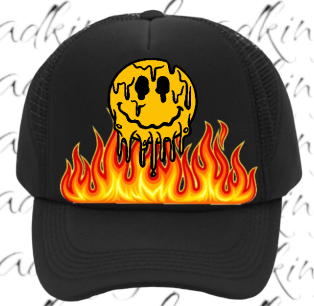 Burning Flame Hat Burning Dripping Face Hat Adjustable Snapback Trucker Hat Fire
