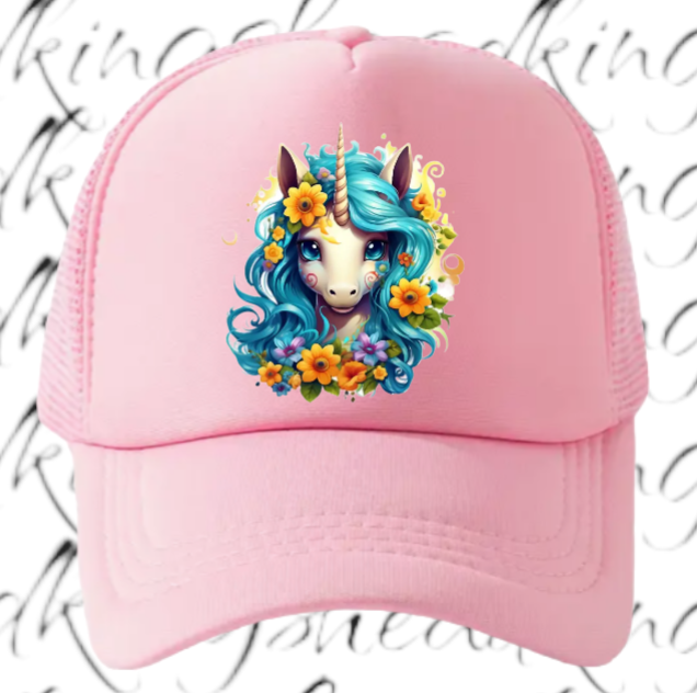 Anime Unicorn Hat Adjustable Snapback Trucker Hat Cute Baby Unicorn Floral Hat