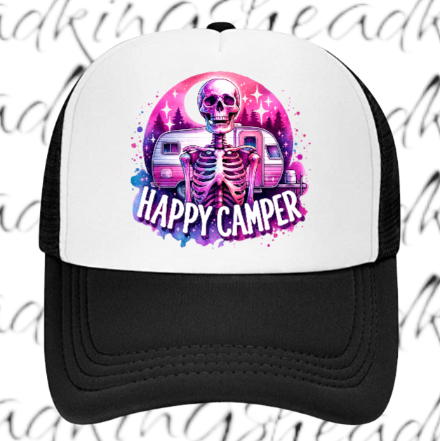 Camping Hat Adjustable Snapback Trucker Hat Happy Camper Outdoors Summer Hat