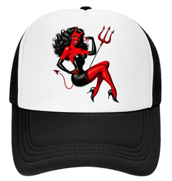 Cute Devil Hat Adjustable Snapback Trucker Hat Beautiful Cute Devil Lady in Red