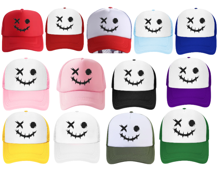Discontinued X Hat Adjustable Snapback Trucker Hat Wink Smiley Face Skeleton Hat