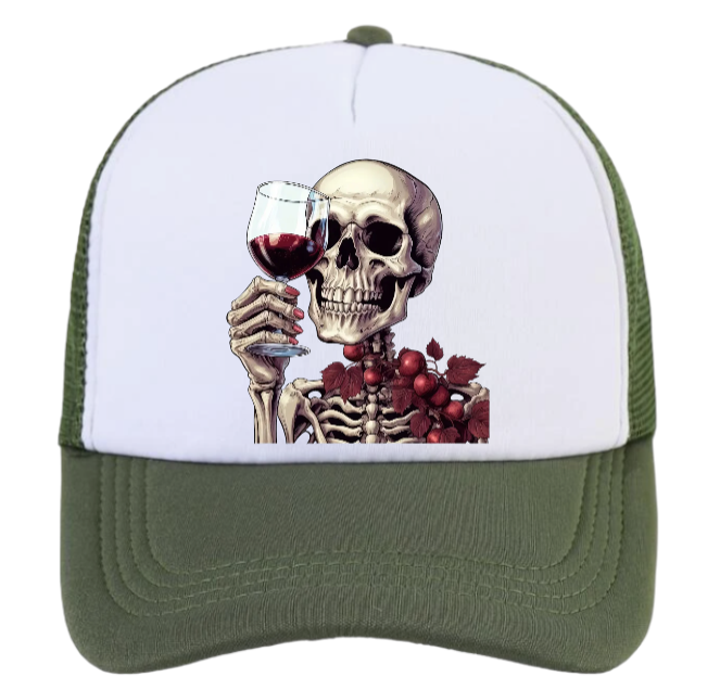 Gothic Skull Hat Adjustable Snapback Trucker Hat Skull Drinking Wine Skull Hat