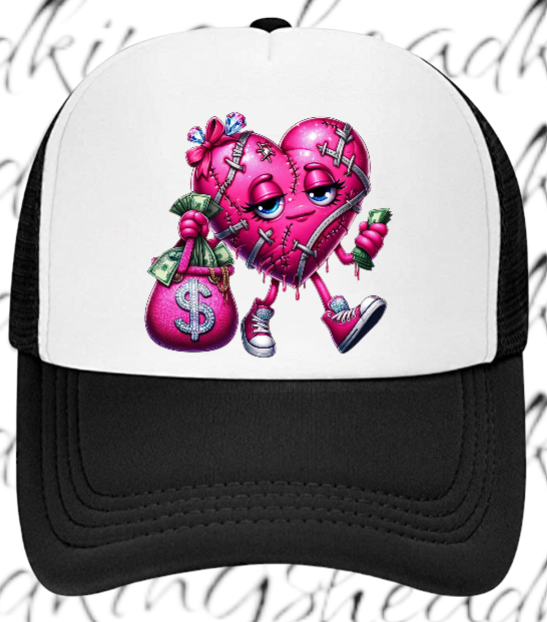 Dollars Hat Adjustable Snapback Trucker Hat Wounded Heart Holding Money Dollars