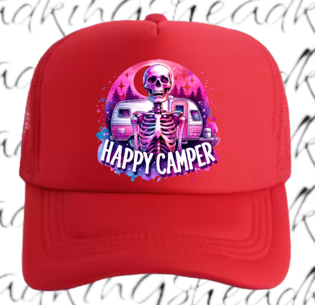 Camping Hat Adjustable Snapback Trucker Hat Happy Camper Outdoors Summer Hat