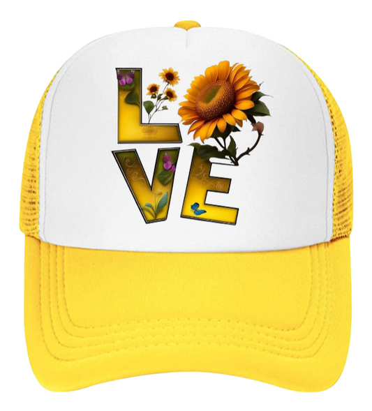 Love Baseball Hat Sunflower Trucker Hat Adjustable Snapback Hat Unisex Hat