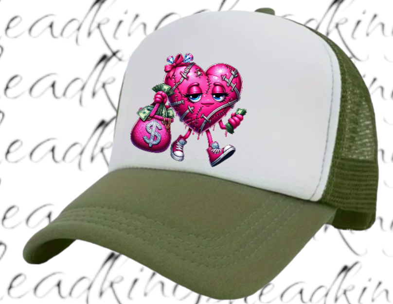 Dollars Hat Adjustable Snapback Trucker Hat Wounded Heart Holding Money Dollars
