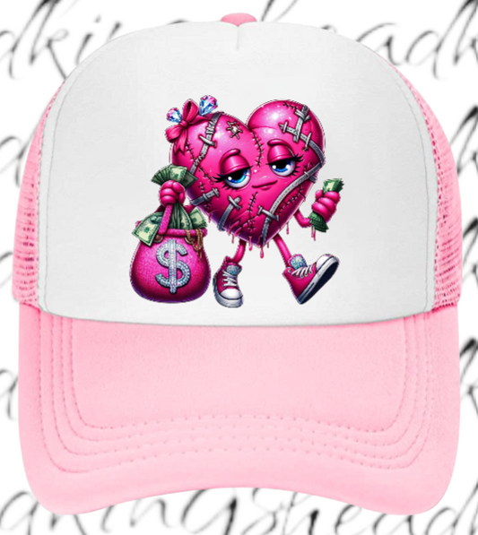 Dollars Hat Adjustable Snapback Trucker Hat Wounded Heart Holding Money Dollars