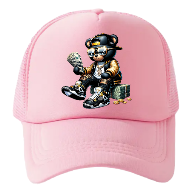 Dollars Hat Adjustable Snapback Trucker Hat Gangster Bear Counting Money Dollars