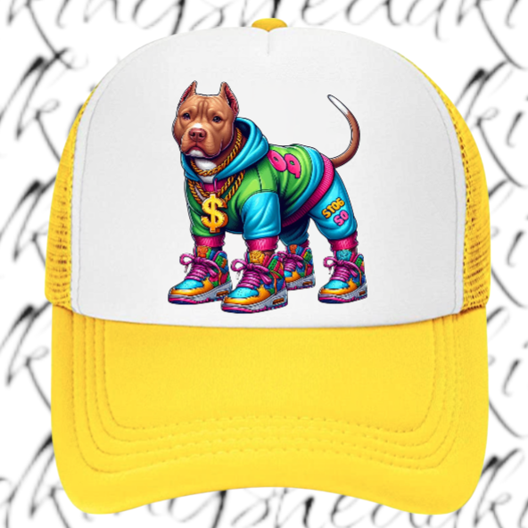 Dog Hat Adjustable Snapback Trucker Hat Gangster Dog Sneakers Dog Bulldog