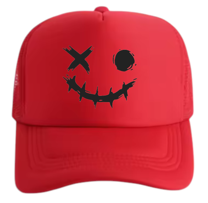 Discontinued X Hat Adjustable Snapback Trucker Hat Wink Smiley Face Skeleton Hat