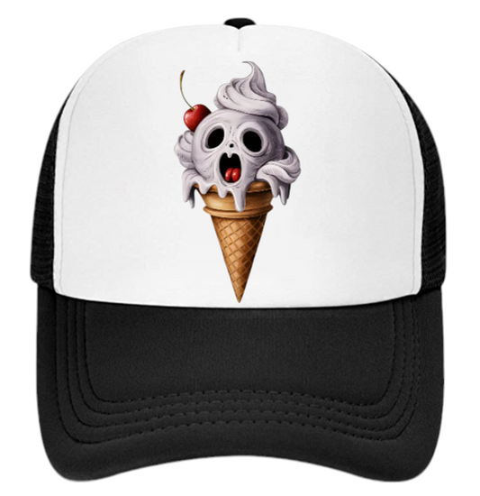 Ice Cream Ghost Hat Adjustable Snapback Trucker Hat Gift for Ice Cream Lovers