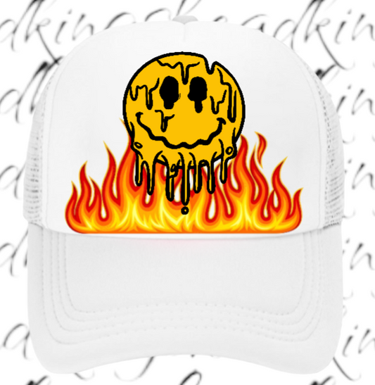 Burning Flame Hat Burning Dripping Face Hat Adjustable Snapback Trucker Hat Fire
