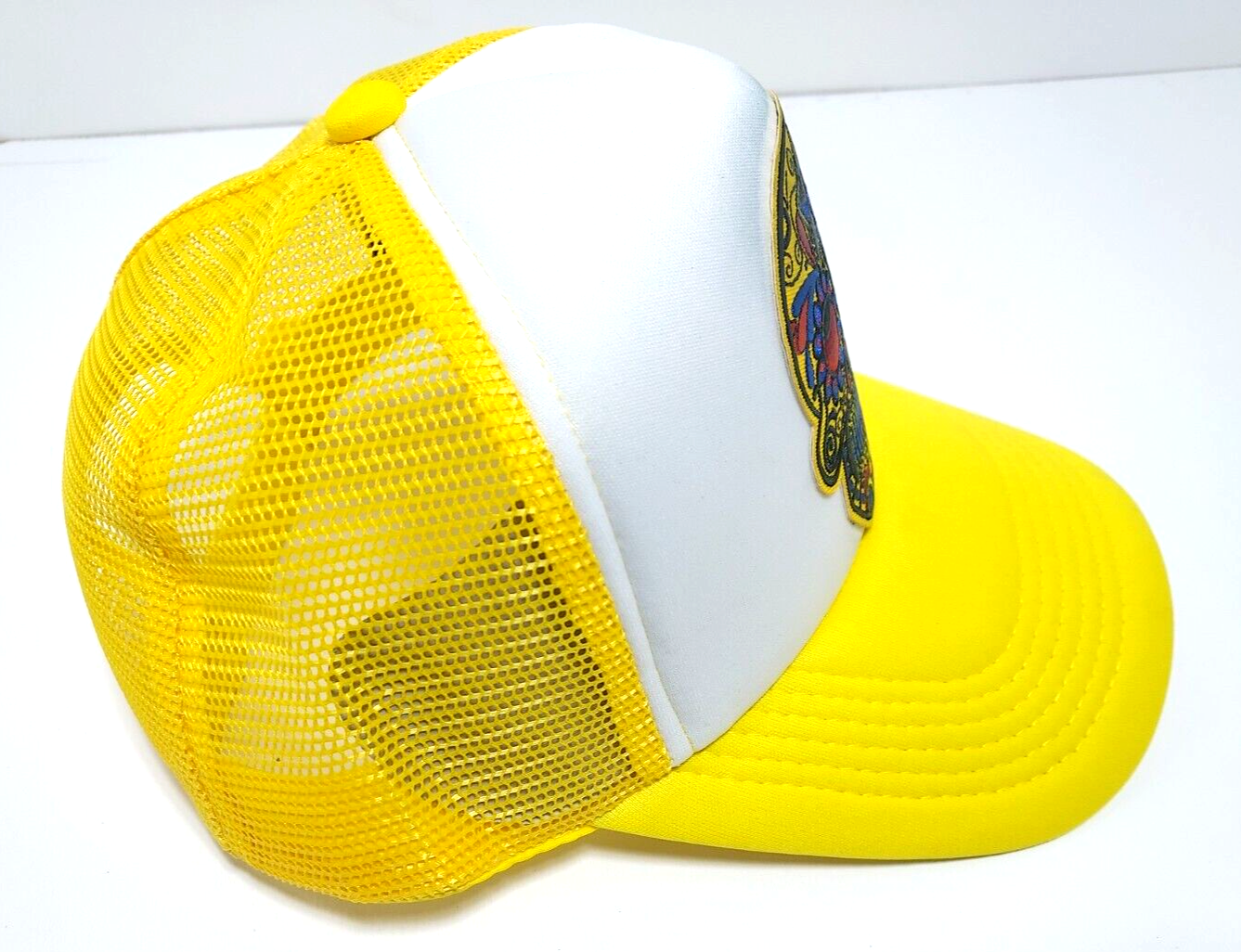 Floral Skull Head Adjustable Snapback Trucker Hat Embroidery Skull Yellow Hat