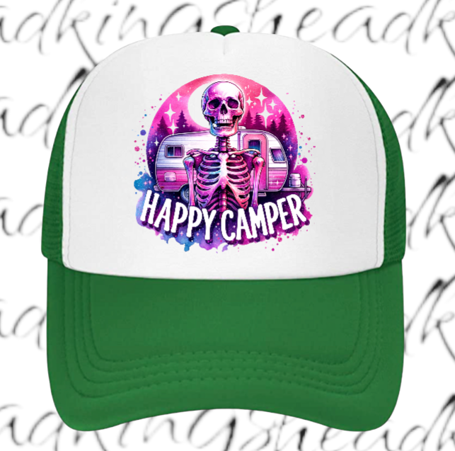 Camping Hat Adjustable Snapback Trucker Hat Happy Camper Outdoors Summer Hat