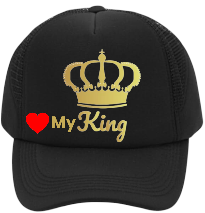 King Hat Queen Hat Adjustable Trucker Hat Couples Hat Crown Wedding Gift Love