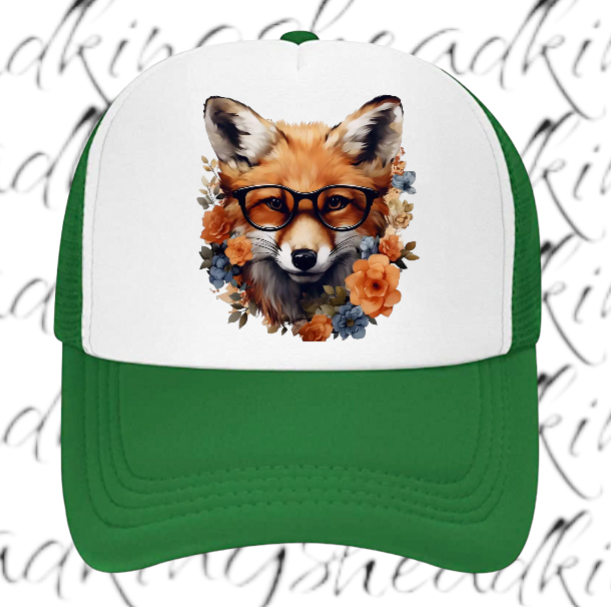 Cute Fox Hat Adjustable Snapback Trucker Hat Anime Fox Wearing Reading Glasses