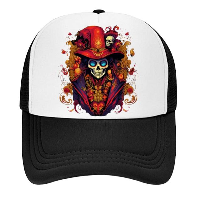 Skull Baseball Hat Colorful Dressed Trucker Hat Adjustable Snapback Unisex Hat