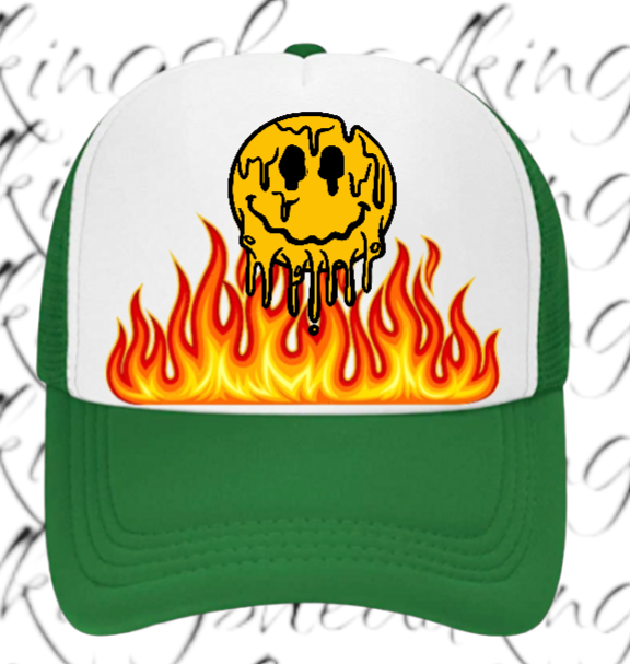 Burning Flame Hat Burning Dripping Face Hat Adjustable Snapback Trucker Hat Fire