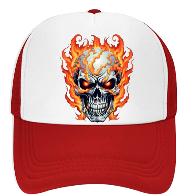 Burning Skull Hat Adjustable Snapback Trucker Hat Burning Skull Fire Skull Hat