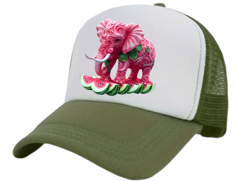 Watermelon Elephant Adjustable Snapback Trucker Hat Summer Hat Watermelons Hat