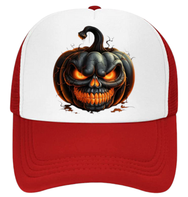 Black Pumpkin Hat Adjustable Snapback Trucker Hat Burning Scary Pumpkin Head