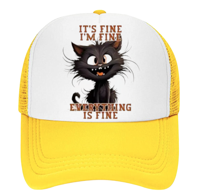 Funny Hat Cat Hat It's Fine I'm Fine Everything Is Fine Surprised Sarcastic Hat