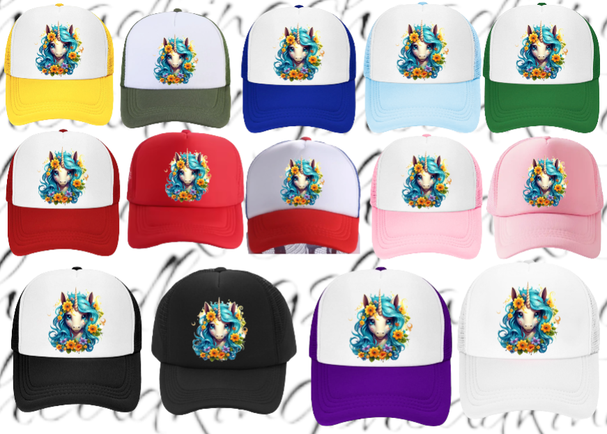 Anime Unicorn Hat Adjustable Snapback Trucker Hat Cute Baby Unicorn Floral Hat