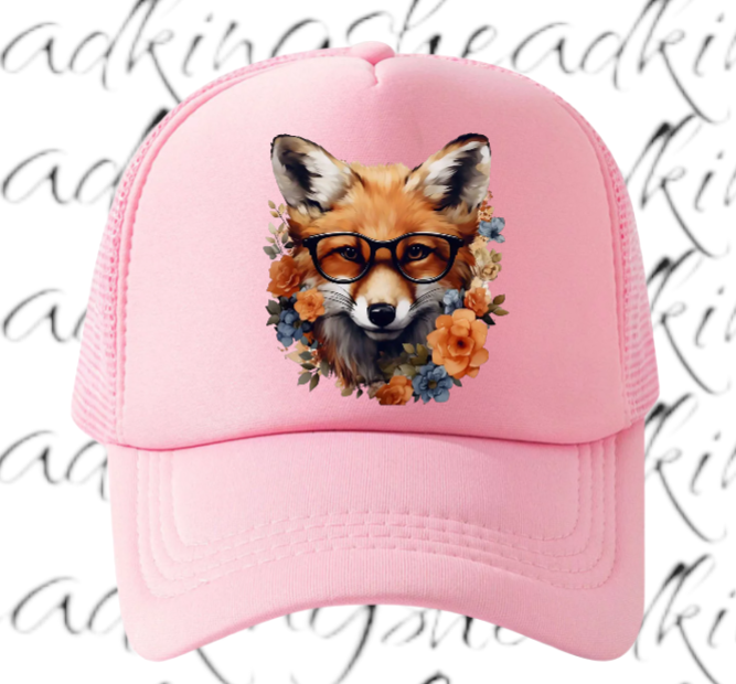 Cute Fox Hat Adjustable Snapback Trucker Hat Anime Fox Wearing Reading Glasses