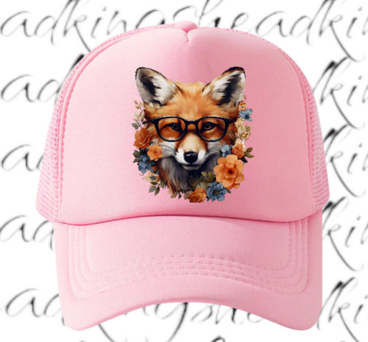 Cute Fox Hat Adjustable Snapback Trucker Hat Anime Fox Wearing Reading Glasses