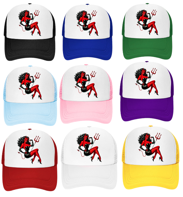 Cute Devil Hat Adjustable Snapback Trucker Hat Beautiful Cute Devil Lady in Red