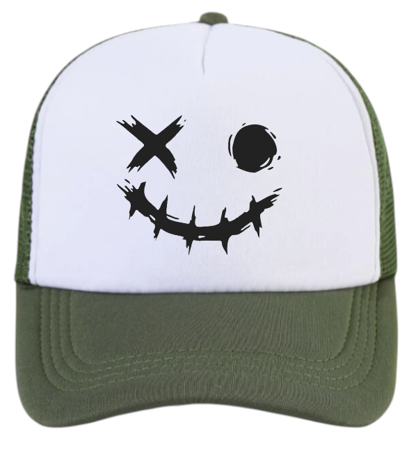 Discontinued X Hat Adjustable Snapback Trucker Hat Wink Smiley Face Skeleton Hat