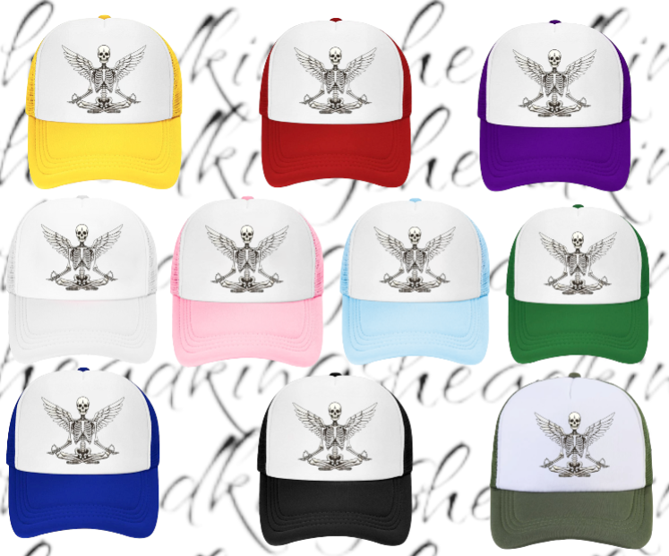 Funny Hat Adjustable Snapback Trucker Hat Yoga Meditation Gym Workout Hat Skull