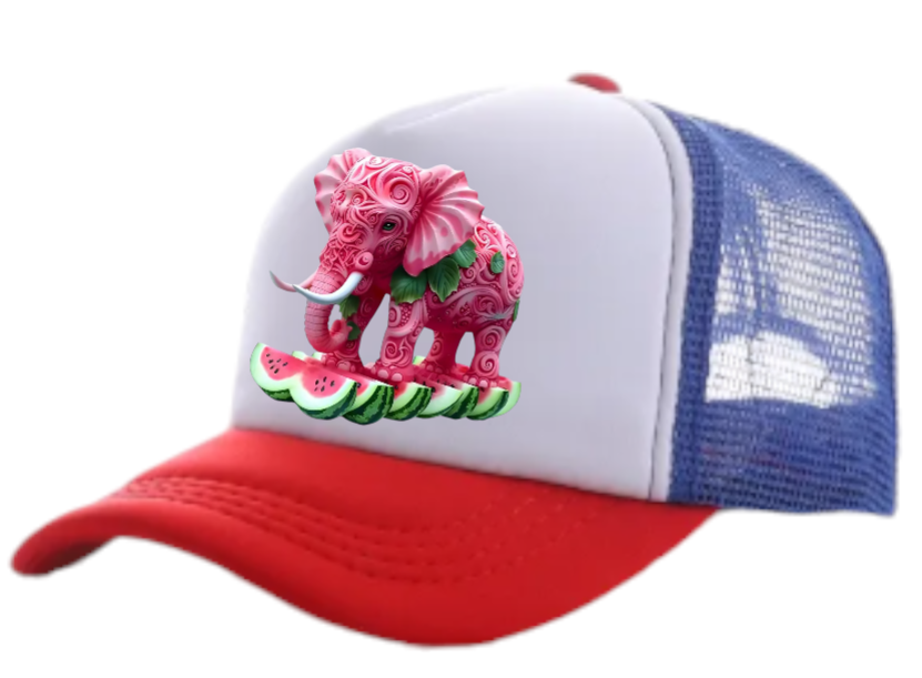 Watermelon Elephant Adjustable Snapback Trucker Hat Summer Hat Watermelons Hat
