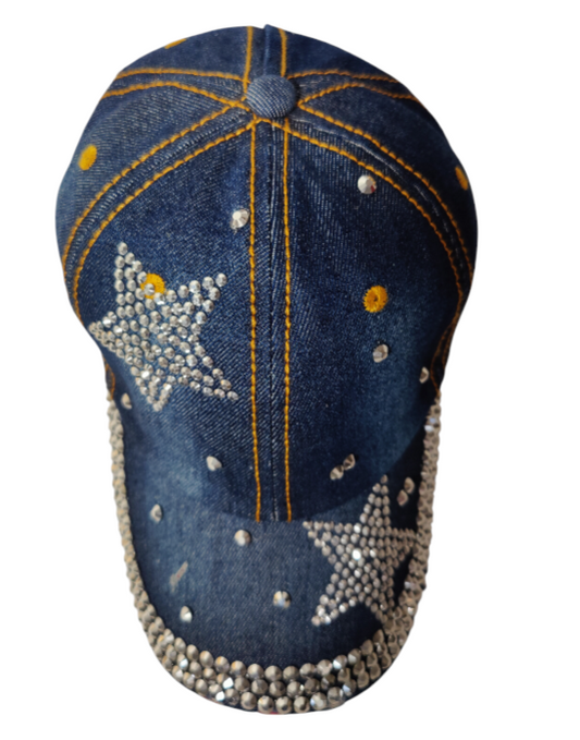 Star Hat Embroidered Adjustable Baseball Hat Crystals Star Denim Jeans Style Hat