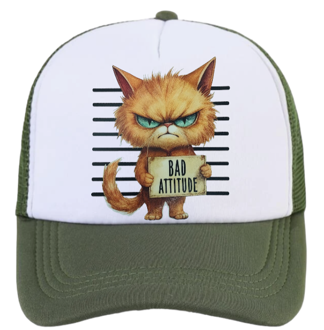 Cat Hat Adjustable Snapback Trucker Hat Bad Attitude Moody Angry Naughty Cat