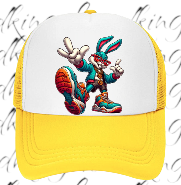 Gangster Bunny Hat Adjustable Snapback Trucker Hat Bunny Wearing Sneaker Shoes