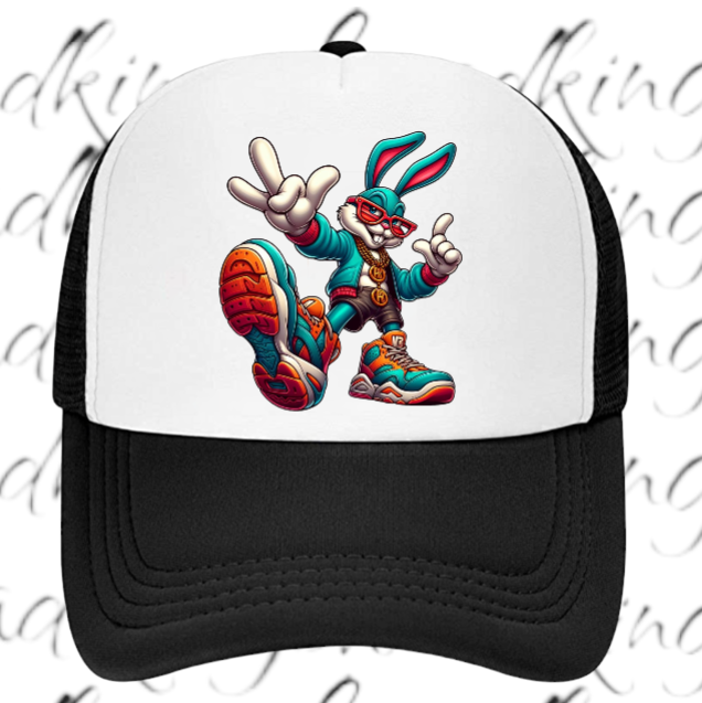 Gangster Bunny Hat Adjustable Snapback Trucker Hat Bunny Wearing Sneaker Shoes