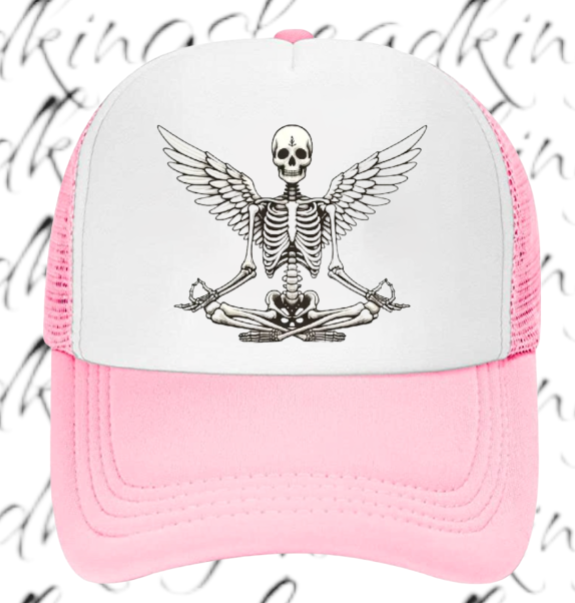 Funny Hat Adjustable Snapback Trucker Hat Yoga Meditation Gym Workout Hat Skull