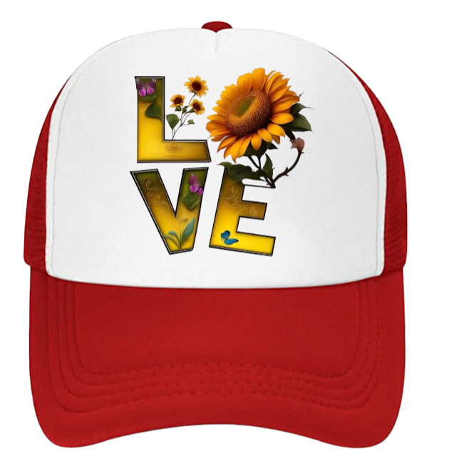 Love Baseball Hat Sunflower Trucker Hat Adjustable Snapback Hat Unisex Hat
