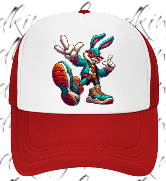 Gangster Bunny Hat Adjustable Snapback Trucker Hat Bunny Wearing Sneaker Shoes