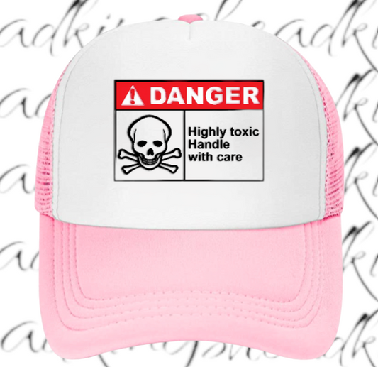 Funny Hat Adjustable Trucker Hat Safety Hat Danger Warning Sign Hat Toxic Love