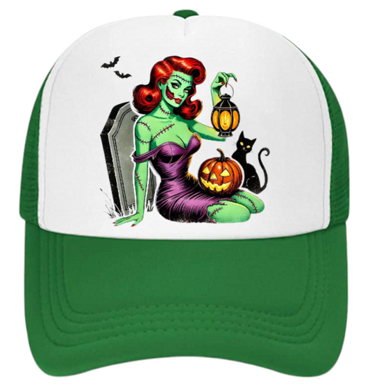 Pretty Witch Hat Adjustable Snapback Trucker Hat Beautiful Red Hair Witch Hat