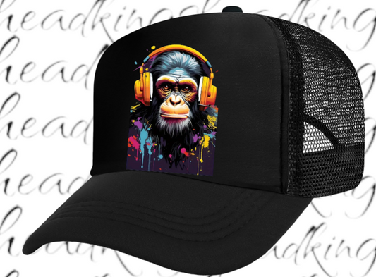 Gorilla Music Hat Adjustable Snapback Trucker Hat Funny Monkey Headphones Hat