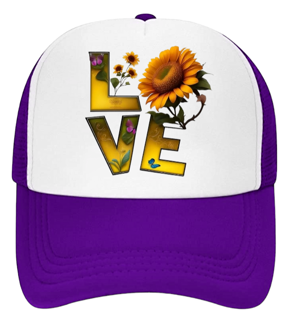 Love Baseball Hat Sunflower Trucker Hat Adjustable Snapback Hat Unisex Hat